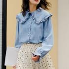 Frill Trim Denim Blouse