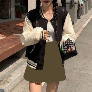 Striped Cuff Baseball Jacket Black - One Size