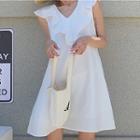 Sleeveless Ruffle Trim Plain Dress White - One Size