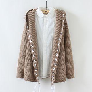 Lace-up Hooded Cardigan