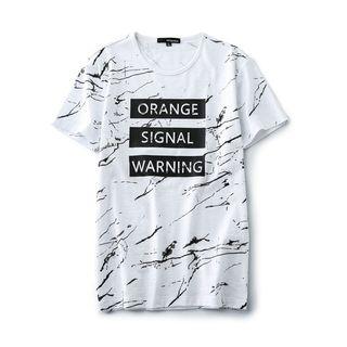 Lettering Marble Print Short Sleeve T-shirt