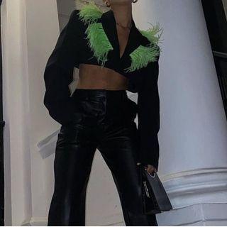 Faux Fur Trim Single-breasted Cropped Blazer