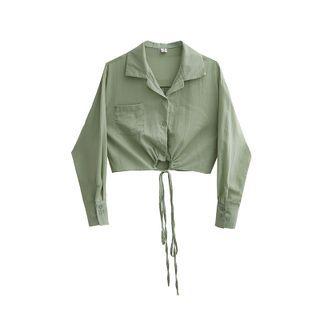 Drawstring Crop Shirt Green - One Size