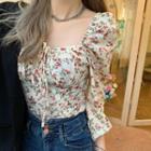 Flower Print Blouse Red Floral - Almond - One Size