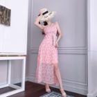 Floral Spaghetti Strap Slit Maxi A-line Dress
