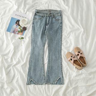 High-waist Rhinestone Boot-cut Jeans