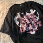 Short-sleeve Cow Print Heart T-shirt