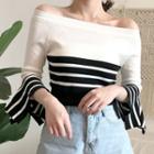 Striped Off Shoulder 3/4 Sleeve Sweater