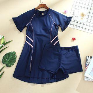 Set: Striped Swim Dress + Shorts