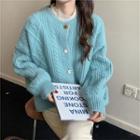 Long-sleeve Cable Knit Cardigan / Long-sleeve Lace Top