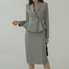 Set: Double-breasted Peplum Blazer + Fitted Midi Skirt