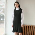 Sleeveless Frilled-hem Cable-knit Dress