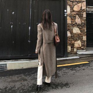 Single-breasted Checked Coat With Sash
