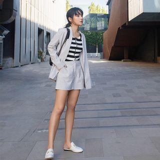 Set: Open-front Linen Blazer + Shorts