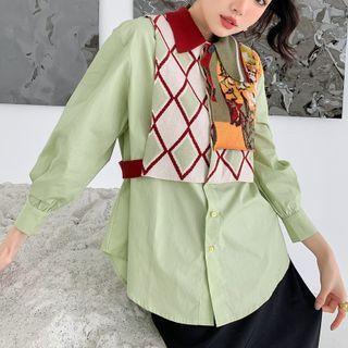 Mock Two-piece Argyle Shirt