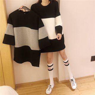 Long-sleeve Two-tone Long Pullover