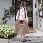 Plaid Open Front Jacket / Midi A-line Skirt