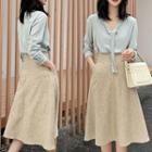 Set: V-neck Blouse + High Waist A-line Skirt