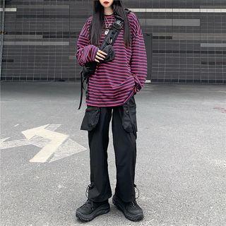 Striped Oversize Long-sleeve T-shirt / Cropped Harem Pants / Set