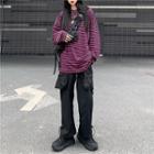 Striped Oversize Long-sleeve T-shirt / Cropped Harem Pants / Set