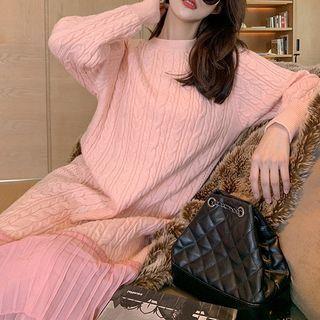 Mesh Panel Cable Knit Midi Dress