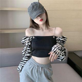 Cold-shoulder Zebra Print Panel Top