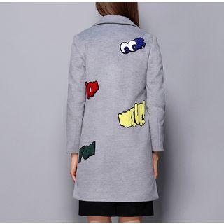 Embroidered Back Notch Lapel Long Coat