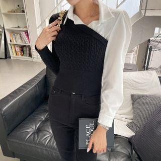 Shirt-panel Cable-knit Top