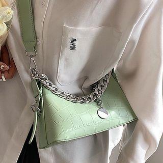 Chain Strap Croc Grain Faux Leather Hobo Bag