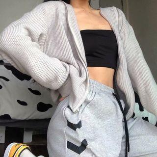 Hooded Zip Cardigan Light Gray - One Size
