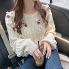Embroidered Floral Cardigan Off-white - One Size