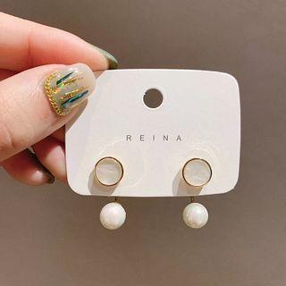 Shell Disc Faux Pearl Dangle Earring 1 Pair - Gold & White - One Size