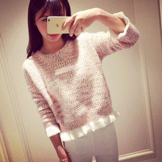 Ruffle Trim Melange Sweater
