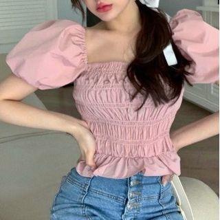 Short-sleeve Ruched Blouse Pink - One Size
