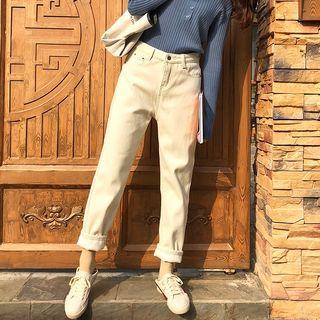 Fleece-lined High Waist Straight-cut Pants
