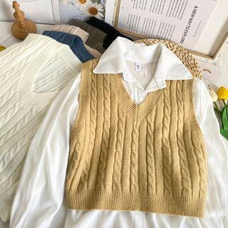 V-neck Cable-knit Vest In 6 Colors