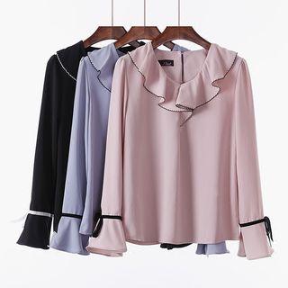 Flare-sleeve Bow-accent Blouse