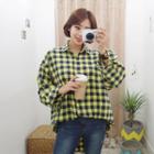 Napped Gingham-check Shirt Yellow - One Size
