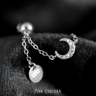 Rhinestone Moon Chain Ring S925silver Chain Ring - One Size