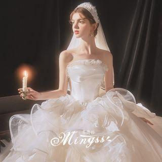 Strapless Ruffled Mesh A-line Wedding Gown