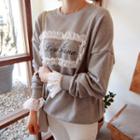 Lace-trim Lettering Pullover