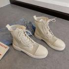 Block Heel Lace Up Mesh Panel Short Boots