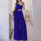 Set: Drawstring Cropped Camisole Top + Wide-leg Pants