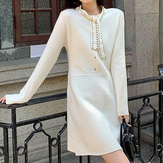 Tie-neck Knit Mini A-line Dress