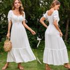 Puff-sleeve Lace Trim Maxi Sundress