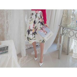 Floral-pattern A-line Midi Skirt