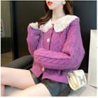Eyelet Collar Cable Knit Cardigan