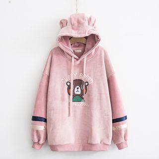 Bear Embroidered Lettering Hoodie