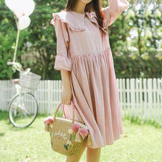 Peter Pan Collar Elbow-sleeve Dress