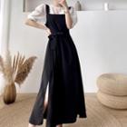 Set: Short-sleeve Blouse + Sleeveless Midi Dress
